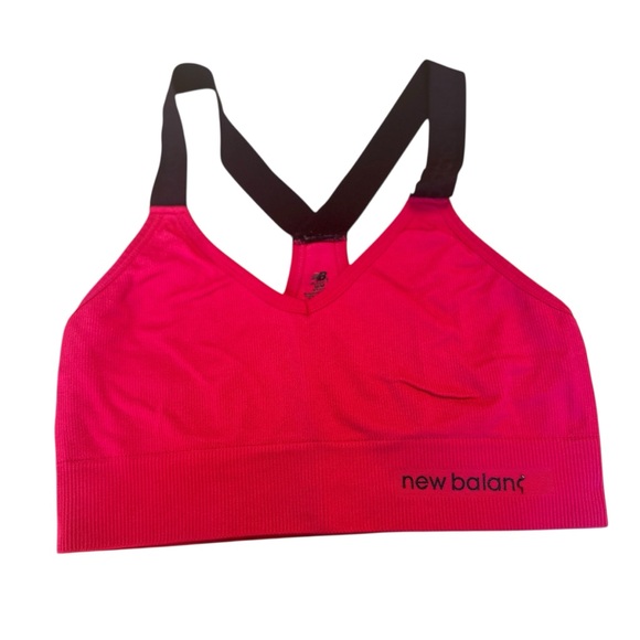 New Balance Pink Seamless Racerback Sports Bra Logo Flaw Women’s Size M GUC Yoga - Picture 5 of 9